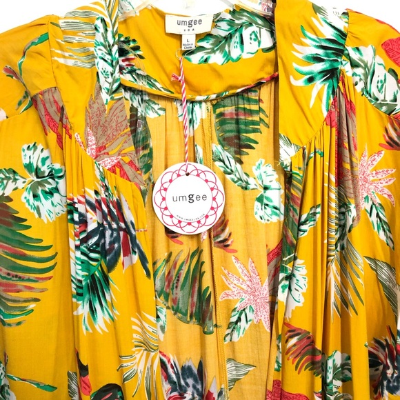 NWT UMGEE Yellow Tropical Print Kimono Duster Short Sleeve Cardigan Small - Picture 7 of 10